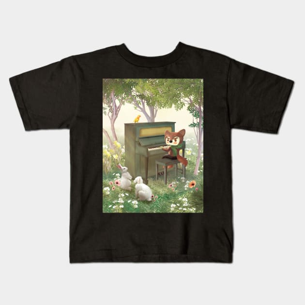 Forest Piano Kids T-Shirt by zkozkohi